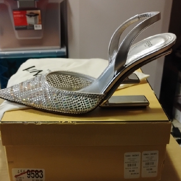 Fendi Silver Rhinestone Embellished Heels - Picture 1 of 5
